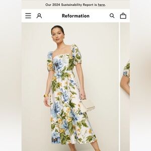 Reformation Marella Linen Dress Botanist - Size 4